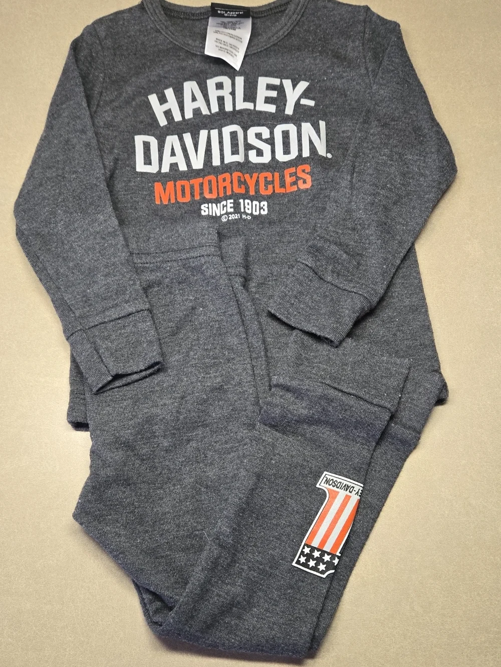 Harley-Davidson Kids Heather Charcoal Gray and Orange Motorcycles Pajama Set